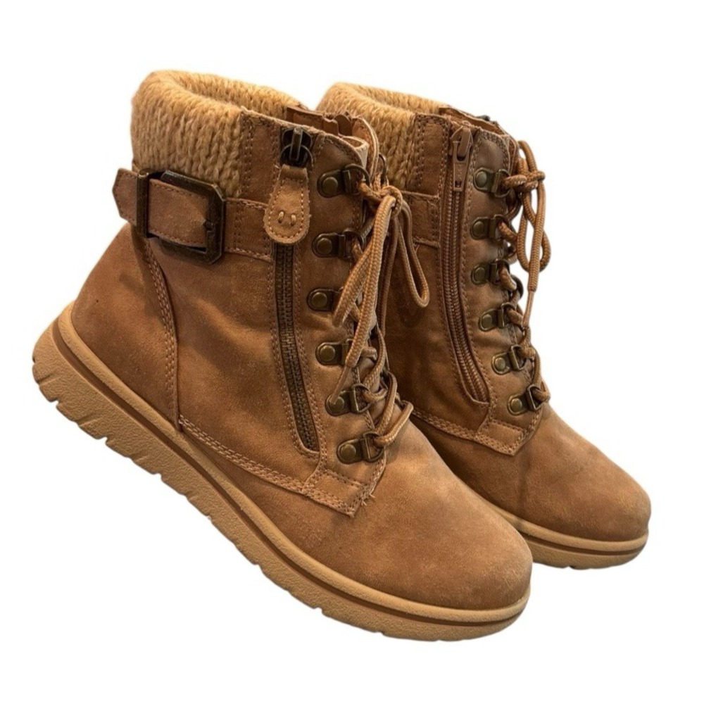 Cliffs by White Mountain Heartty Women's 7.5M Brown Lace Up Ankle Boots Knit Cuf